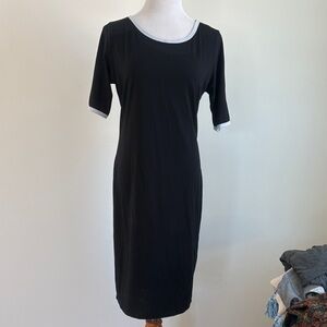 LuLaRoe Black Midi Dress with White Trim